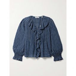 DOEN + NET SUSTAIN Hardy ruffled pintucked checked organic cotton-voile blouse