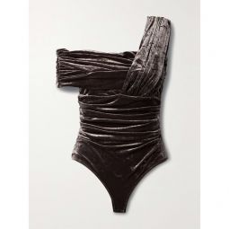 GOLDSIGN The Tilson one-shoulder gathered stretch-velvet bodysuit