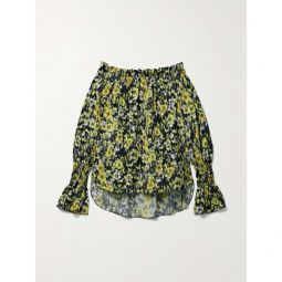 ADAM LIPPES Sade off-the-shoulder shirred floral-print silk-taffeta top