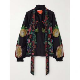 LA DOUBLEJ Cerere tie-detailed printed silk-voile blouse