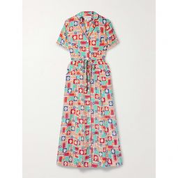 HVN Long Maria printed silk crepe de chine midi shirt dress