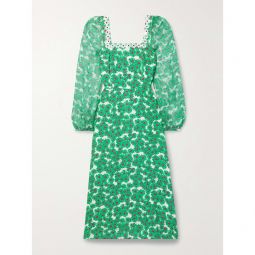 HVN Matilda appliqued floral-print voile and silk-chiffon midi dress