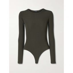 GOLDSIGN Jigsaw cutout ribbed stretch-jersey thong bodysuit