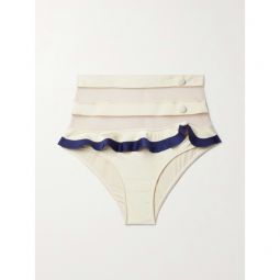 PATBO Tulle-trimmed ruffled bikini briefs