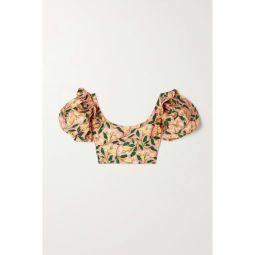 AGUA BY AGUA BENDITA Nova cropped ruffled floral-print linen top