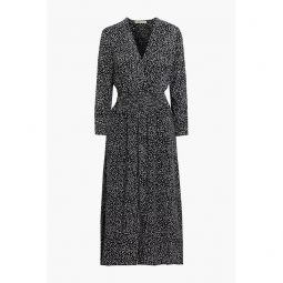 Shirred printed cupro-blend crepe de chine midi dress