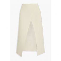 Belted stretch-knit midi wrap skirt