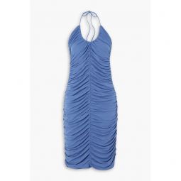 Ruched stretch-jersey halterneck midi dress