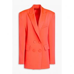 Double-breasted neon satin-crepe blazer