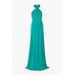 Twisted stretch-satin jersey halterneck gown