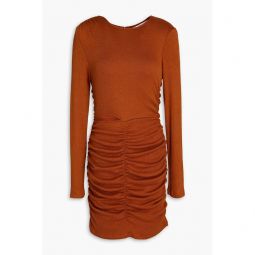 Ruched cutout ribbed-knit mini dress