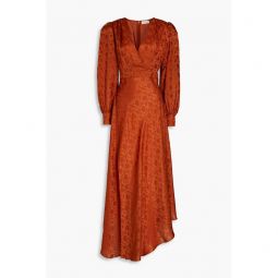 Estelle wrap-effect satin-jacquard midi dress