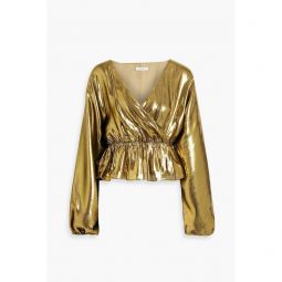 Mila wrap-effect silk-blend lame top