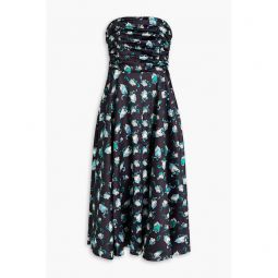 Karla strapless printed satin-crepe midi dress
