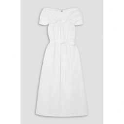 Off-the-shoulder ruched cotton-poplin midi dress