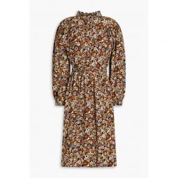 Gathered floral-print cotton dress