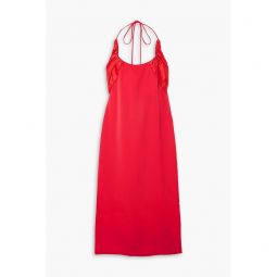 Flash crepe and ruched silk-satin halterneck midi dress