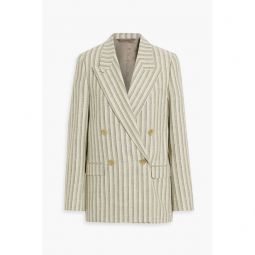 Double-breasted striped wool and cotton-blend tweed blazer
