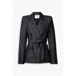 Belted double-breasted denim jacket