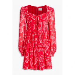 Gathered printed georgette mini dress