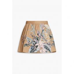 Skirt-effect embroidered cotton-twill shorts