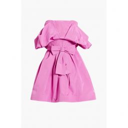 Strapless bow-embellished cotton-blend moire mini dress