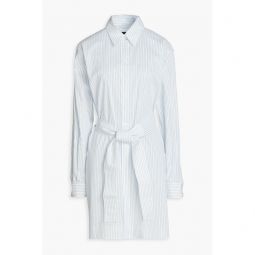 Belted striped cotton-blend poplin shirt