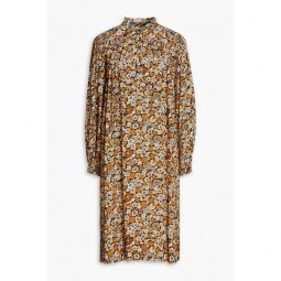 Gathered floral-print crepe de chine dress