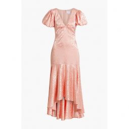 Asymmetric ruched satin-jacquard maxi dress