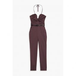 Pleated cotton-blend poplin halterneck jumpsuit
