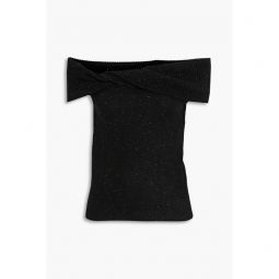 Off-the-shoulder twisted metallic cashmere-blend top