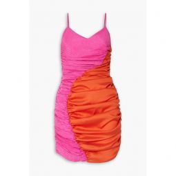 Jade two-tone ruched satin jacquard mini dress