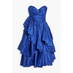 Strapless tiered silk-taffeta dress