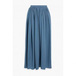 Gathered satin-jacquard midi skirt