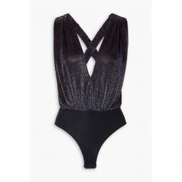 Draped metallic stretch-jersey bodysuit