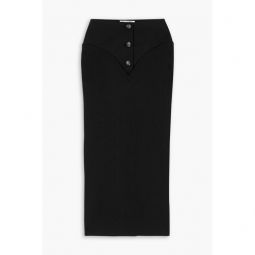 Twill-paneled jersey midi pencil skirt