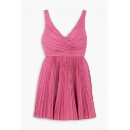 Gathered pleated taffeta mini dress