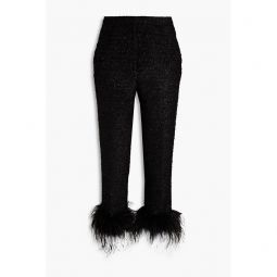 Jourdan cropped feather-trimmed metallic tweed tapered pants