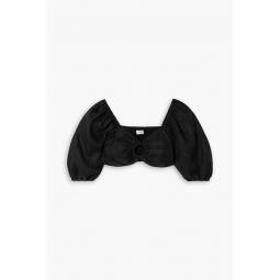 La Marches cropped shirred linen top