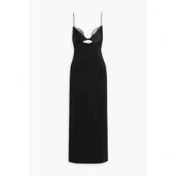 Embellished cutout satin and crepe midi dress
