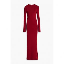 Open-back faux pearl-embellished stretch-jersey gown