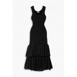 Isa cutout shirred broderie anglaise cotton-blend midi dress