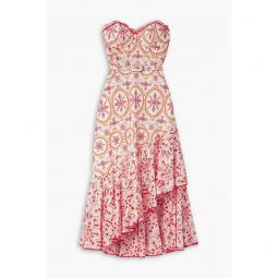 Aurora strapless ruffled broderie anglaise cotton-blend midi dress