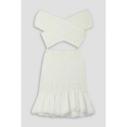 Nella off-the-shoulder shirred broderie anglaise cotton-blend mini dress