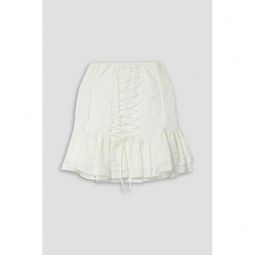 Lucrecia ruffled lace-up broderie anglaise cotton-blend mini skirt