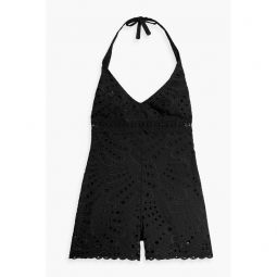 Broderie anglaise cotton-blend halterneck playsuit