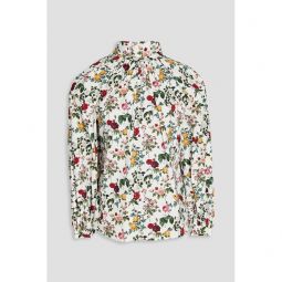 Cutout floral-print cotton-blend poplin blouse