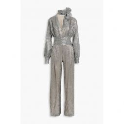 Gathered metallic silk-blend jumpsuit