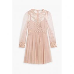 Satin-trimmed pleated point desprit mini dress