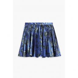 Pleated metallic floral-print satin-twill mini skirt
